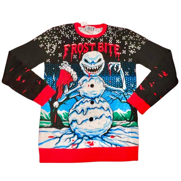 Ugly Christmas Party Sweater Frost Bite Horror Creepy Snowman Sz Medium Holiday - Picture 1 of 13
